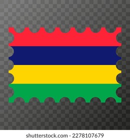Postage stamp with Mauritius flag. Vector illustration.