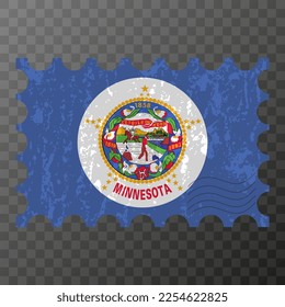 Postage stamp with Minnesota state grunge flag. Vector illustration.