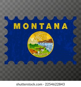 Postage stamp with Montana state grunge flag. Vector illustration.