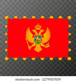 Briefmarke mit montenegrinischer Flagge. Vektorgrafik.