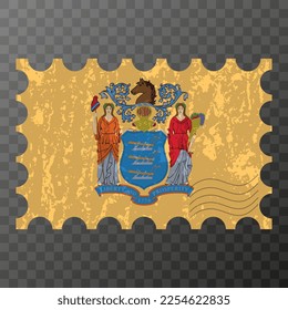 Postage stamp with New Jersey state grunge flag. Vector illustration.