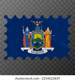 Postage stamp with New York state grunge flag. Vector illustration.