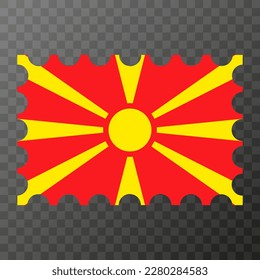 Postage stamp with North Macedonia flag. Vector illustration.