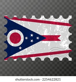 Postage stamp with Ohio state grunge flag. Vector illustration.