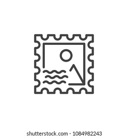 Postage Stamp outline icon. linear style sign for mobile concept and web design. Travel picture simple line vector icon. Symbol, logo illustration. Pixel perfect vector graphics