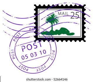 Postage stamp with palm, vector illustration