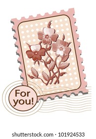 Postage stamp with  pansies, vector.