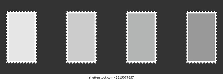 Postage stamp perforated borders. Blank postal frame template for design album, mail, postcard. Sale coupons template set with perforated borders. Paper postmarks for mail letter. Eps file 41.