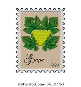 Postage stamp with a picture of grapes, post mark, vector illustration