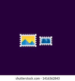Postage Stamp. Pixel art. Old school computer graphic. 8 bit video game. Game assets 8-bit sprite.