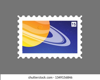 Postage stamp With Planet in Space Illustration