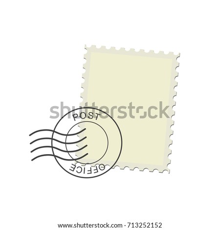 Postage stamp and postmark. Realistic isolated vector illustration on white background.