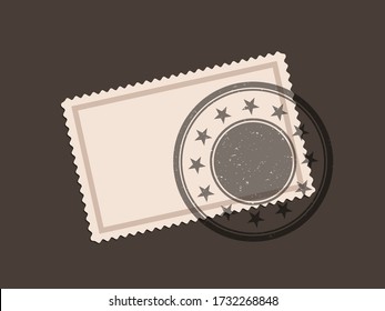 Postage stamp with postmark - rubber stamp is marking used piece. Vector illustration.