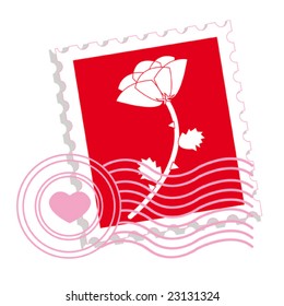 Postage stamp with rose for st.valentine day. Vector illustration.