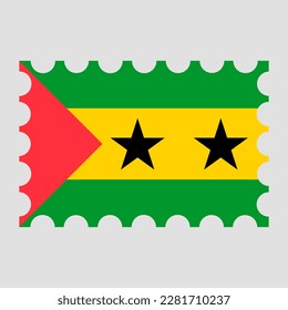 Postage stamp with Sao Tome and Principe flag. Vector illustration.