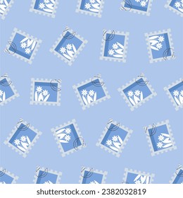 Postage stamp seamless pattern. Suitable for backgrounds, wallpapers, fabrics, textiles, wrapping papers, printed materials, and many more. Editable vector.