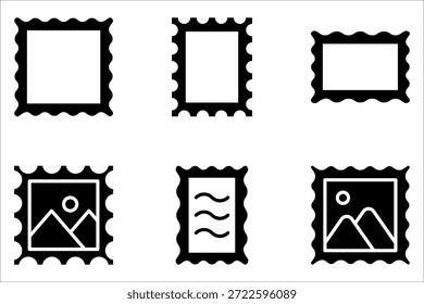 Postage stamp set. Mockup postage stamps on white background