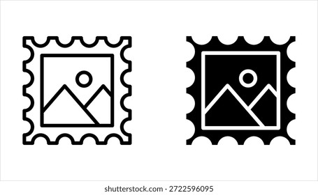 Postage stamp set. Mockup postage stamps on white background