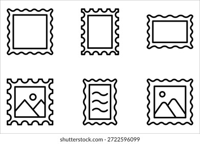 Postage stamp set. Mockup postage stamps on white background