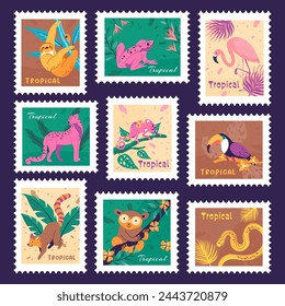 Postage stamp set with tropical nature elements