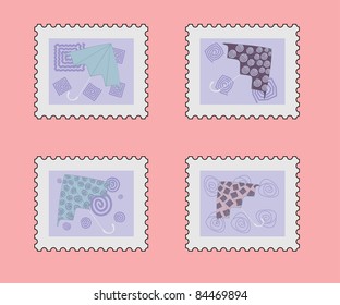 postage stamp set with umbrella