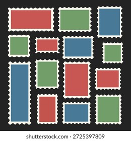 Briefmarkensatz. Vintage-Briefmarken auf dunklem Hintergrund