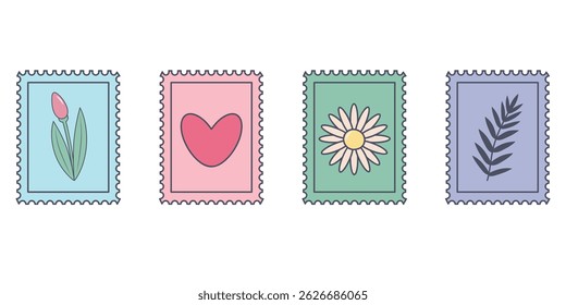 Postage stamp set. Vintage stamps collection. Vector illustration.