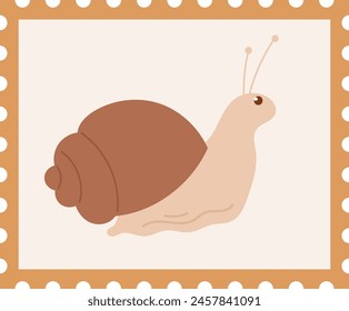 Postage Stamp With Snail Vector Illustration