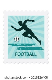 Postage stamp - Soccer player with ball - isolated on white background - vector art illustration. Sports Collection