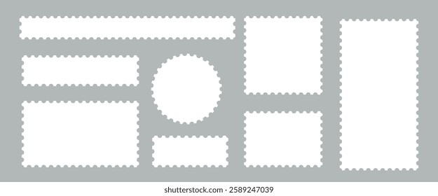 Postage stamp template collection. Letter stamps with perforated edges.