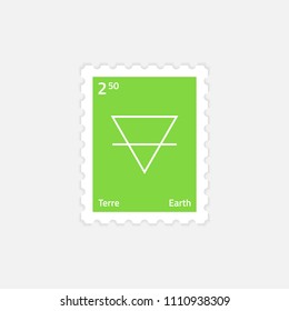 Postage stamp template. A rectangular postage stamp with a earth symbol is one of four elements. For envelope, postcard or letter retro style paper.