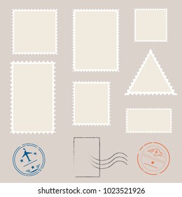 Postage stamp template. Set of blank stamps. Vector