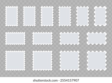 Postage stamp templates set. Rectangular frames with different perforations.