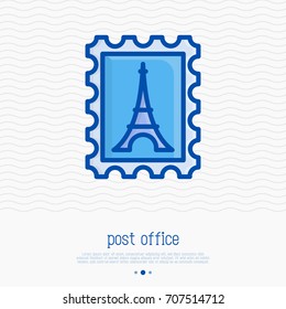 Postage stamp thin line icon. Simple vector illustration of mail delivery.