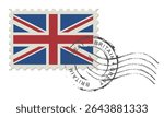 Postage stamp United Kingdom. Rubber postal stamp UK. Vintage vector illustration in grunge style.
