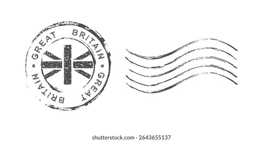 Postage stamp United Kingdom. Rubber postal stamp UK. Vintage vector illustration in grunge style.