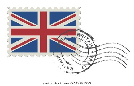 Postage stamp United Kingdom. Rubber postal stamp UK. Vintage vector illustration in grunge style.