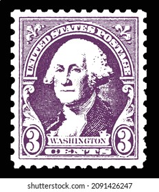 Postage stamp of the united states of america 1932, 3 cents.
George Washington stamp in purple to send envelopes with letters.