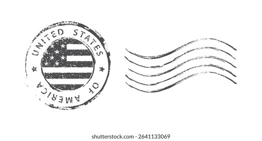 Postage stamp United States of America. Rubber postal stamp USA. Vintage vector illustration in grunge style.