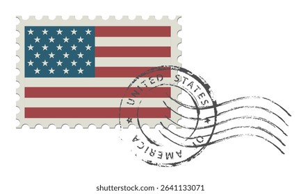 Postage stamp United States of America. Rubber postal stamp USA. Vintage vector illustration in grunge style.