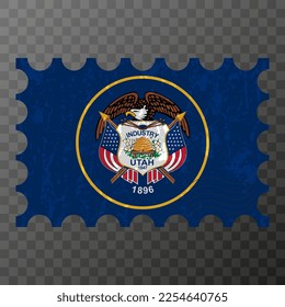 Postage stamp with Utah state grunge flag. Vector illustration.