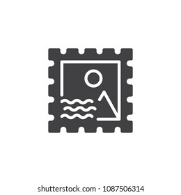 Postage Stamp vector icon. filled flat sign for mobile concept and web design. Travel picture simple solid icon. Symbol, logo illustration. Pixel perfect vector graphics