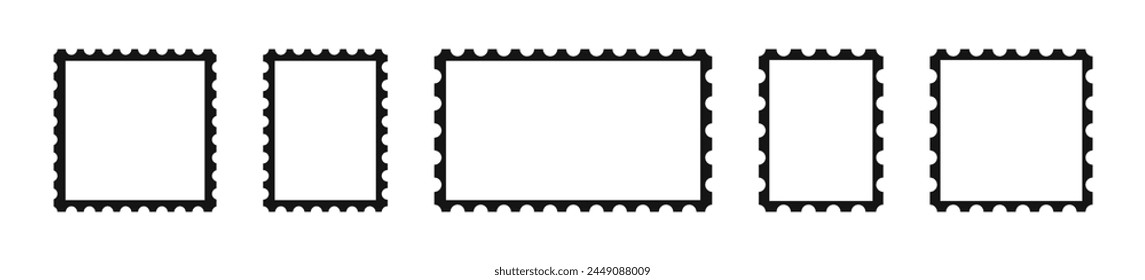 Postage stamp vector icons. Postage stamp set. Mockup postage stamps. Blank postage stamp borders templates. 