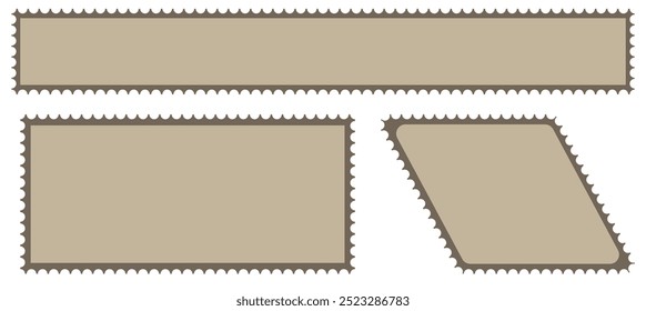 Vektorsymbole für Briefmarken. Briefmarkensatz. Postwertzeichen. Vorlagen für leere Briefmarkenränder.