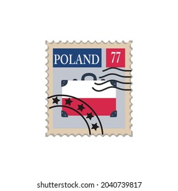 Сanceled postage stamp. Vector mark illustration for gluing on the envelope. Poland.