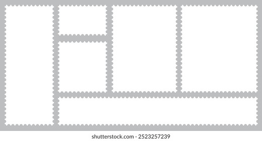 Vector de sello postal sobre un fondo, Ilustración vectorial,   Vectores del sistema del borde del sello postal, sello de franqueo en blanco en diseño plano