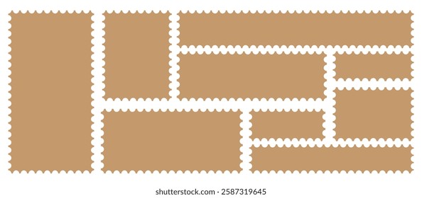 postage stamp vector on a background, vector illustration, postage stamp border set vectors, blank postage stamp in flat design. Vintage blank postage stamps. Collection perforated paper mark.