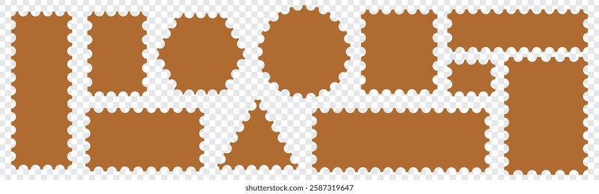 postage stamp vector on a background, vector illustration, postage stamp border set vectors, blank postage stamp in flat design. Vintage blank postage stamps. Collection perforated paper mark.