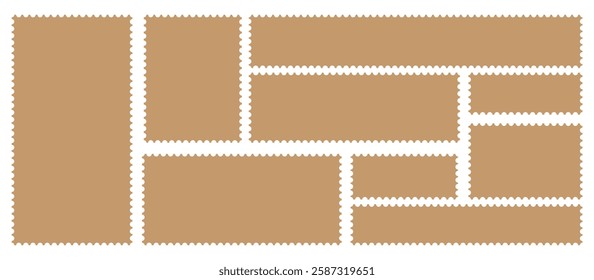 postage stamp vector on a background, vector illustration, postage stamp border set vectors, blank postage stamp in flat design. Vintage blank postage stamps. Collection perforated paper mark.