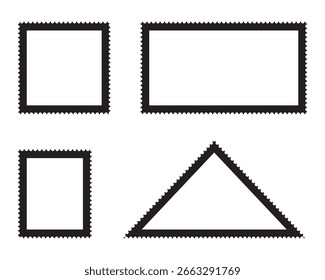 postage stamp vector on a background, vector illustration, postage stamp border set vectors, blank postage stamp in flat design